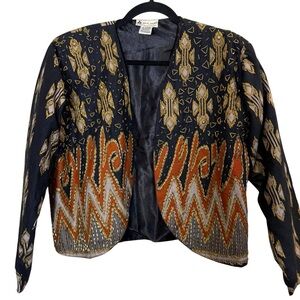 Vintage Ana Mori Beaded Batik Crop Jacket/Bolero Sz M